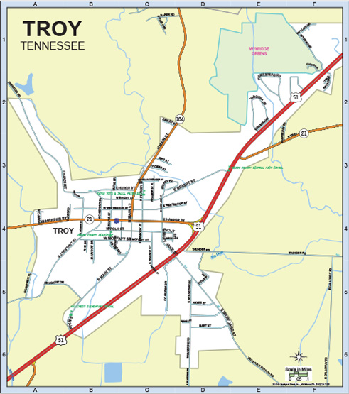 Street Map of Troy with Points of Interest